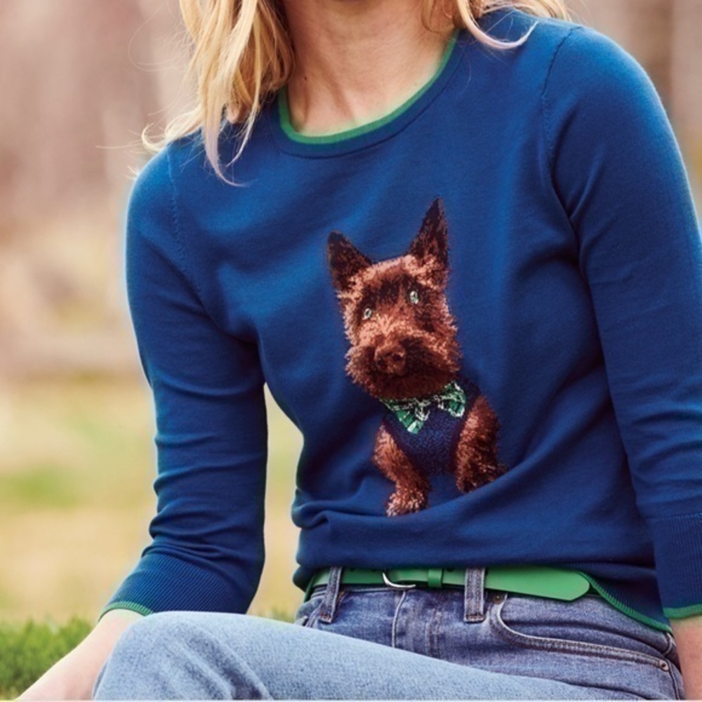 Land’s End women’s sweater size L/P dog sweater grandma sweater blue sweater